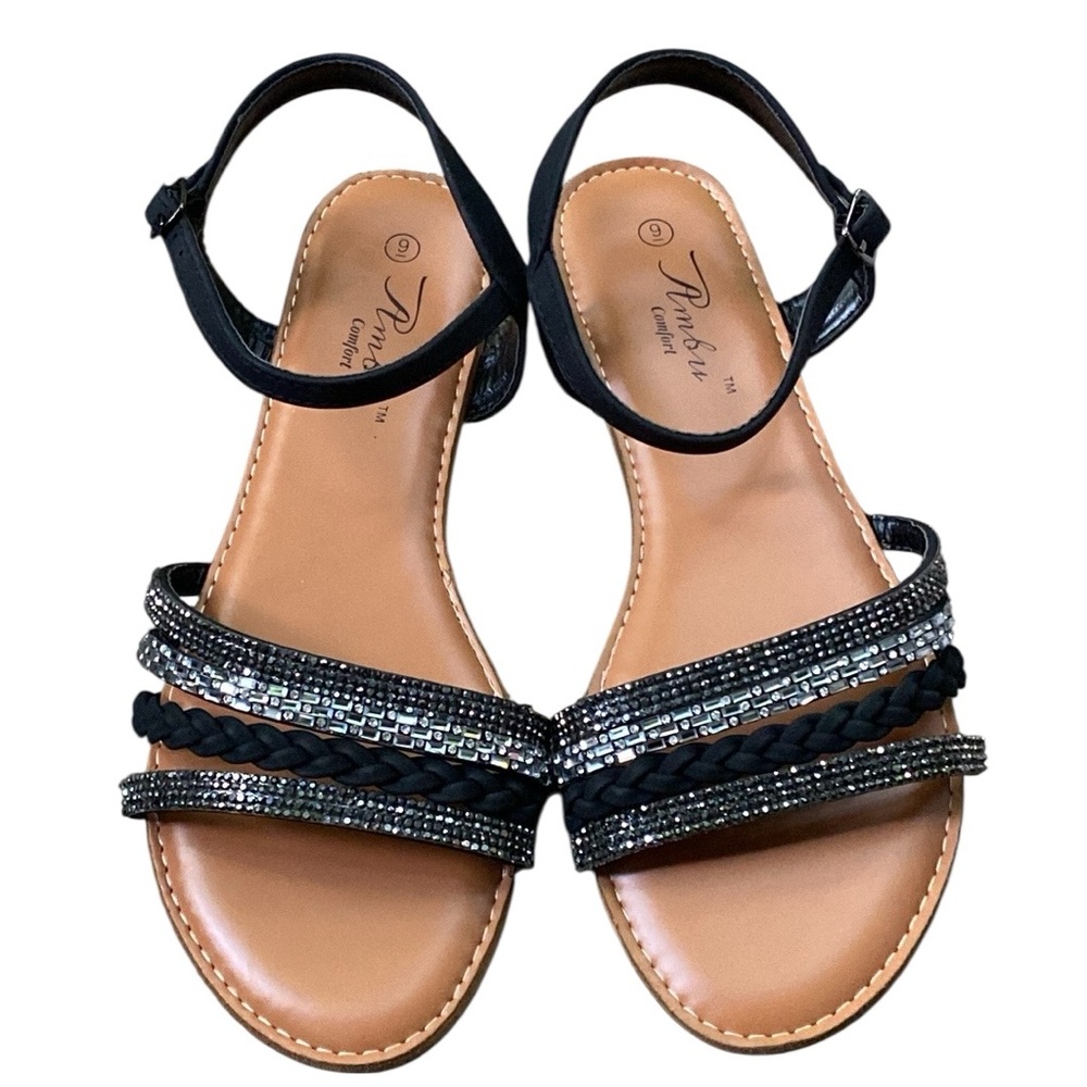 New Ambu Comfort Black Jeweled Sandals Size 9 Women